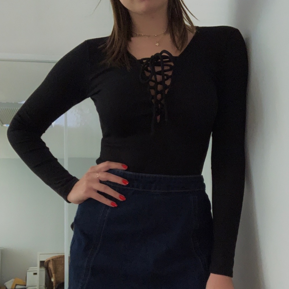 Black lace up top